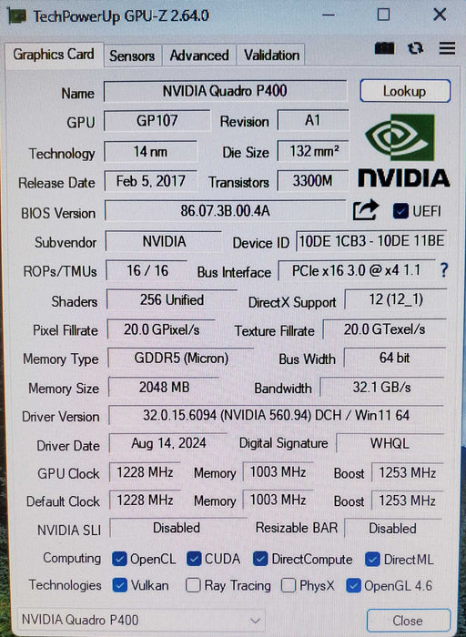 NVIDIA Quadro P400 2GB GDDR5 Graphics Card 3x MiniDP