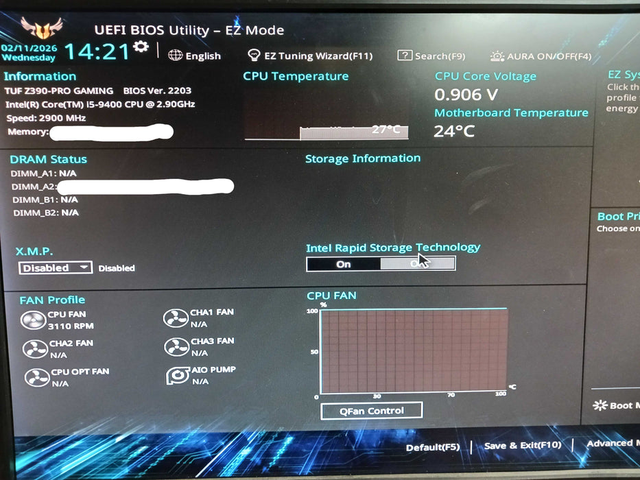 Asus TUF Z390-Pro Gaming Motherboard & Intel i5-9400 @2.90Ghz CPU READ