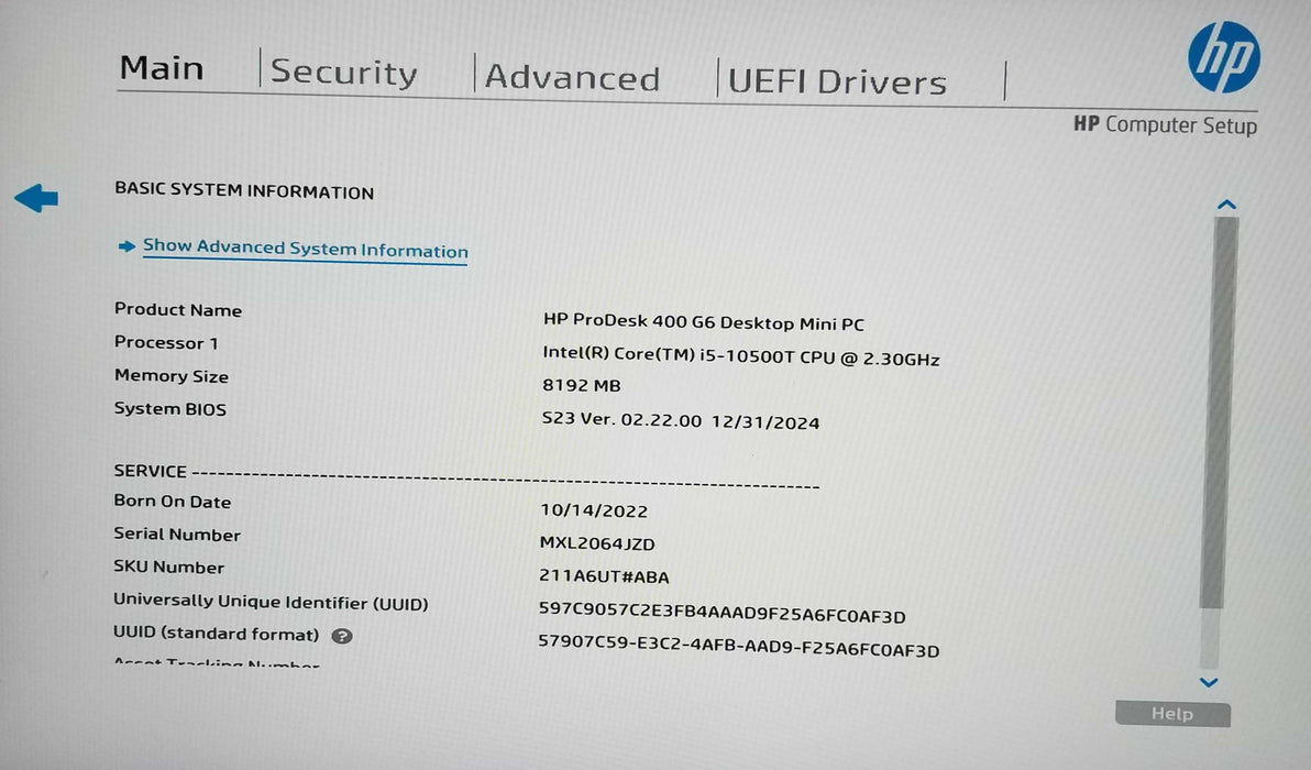 HP ProDesk 400 G6 Mini Pc Intel i5-10500T CPU 2.30GHz 8GB RAM - No HDD