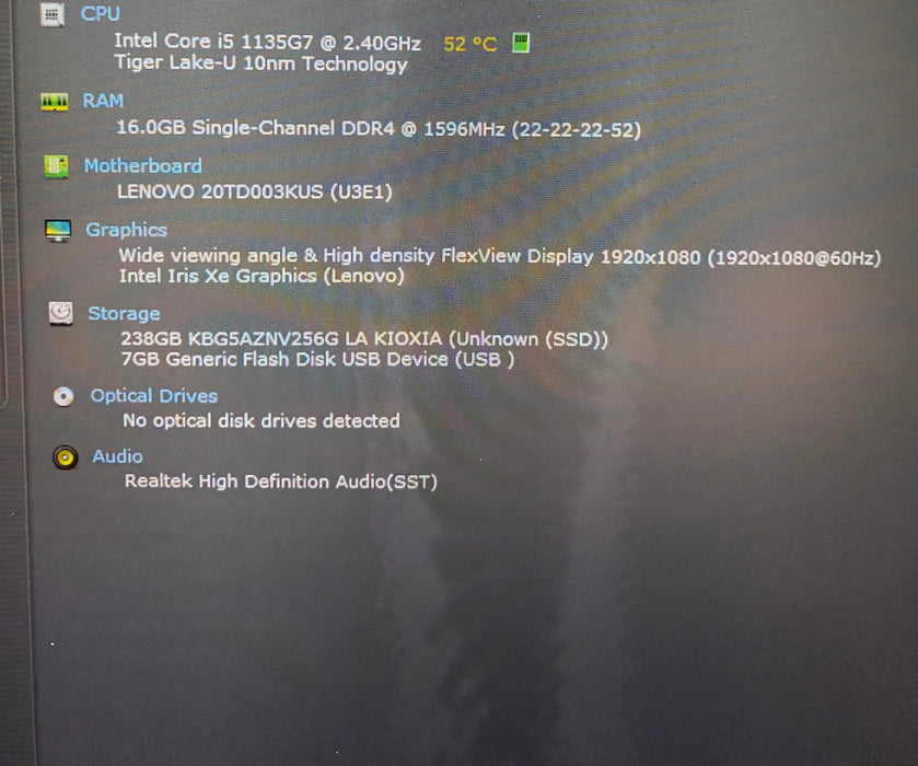 Lenovo ThinkPad E15 G2 Core i5- 1135G7@2.40GHz 16Gb RAM 256GB SSD READ!  Lap200