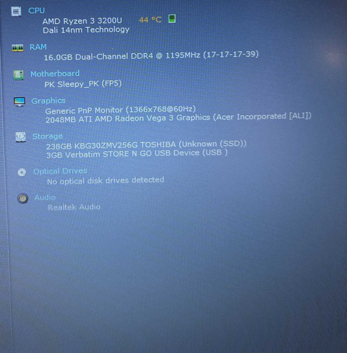 Acer Aspire A315-42 AMD Ryzen 3-3200U@2.6GHz 16GB RAM 256GB SSD READ  BudLap