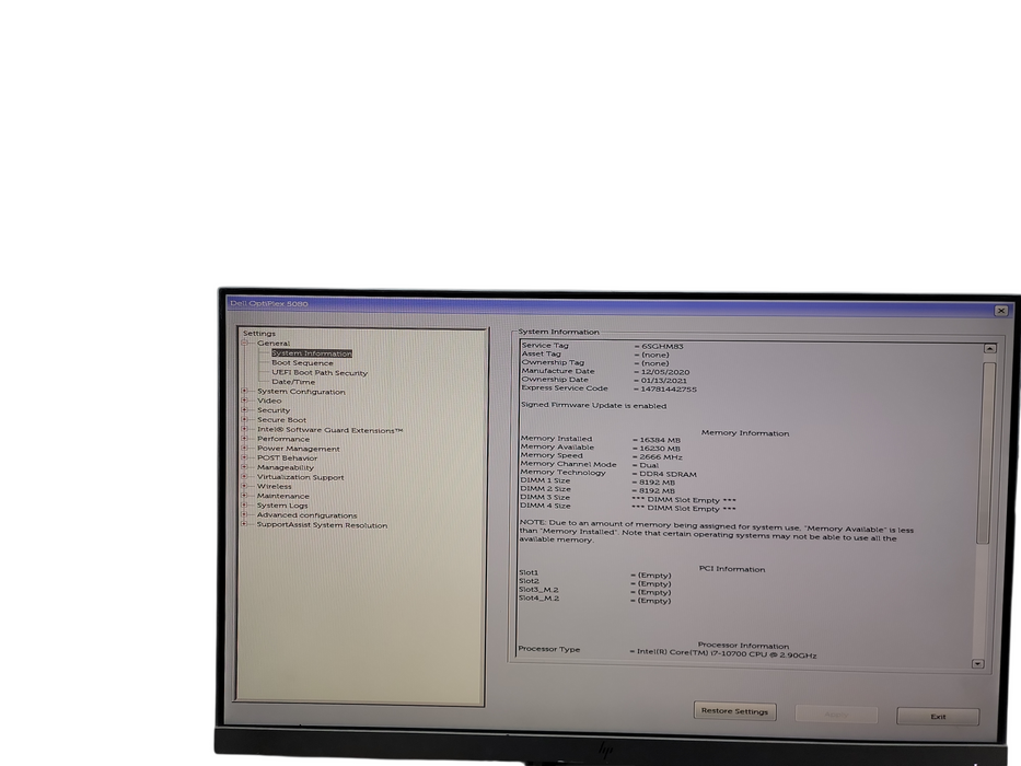 Dell OptiPlex 5080 SFF i7 - 10700 @ 2.90Ghz 16GB DDR4 Ram θ