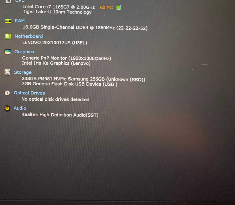 Lenovo  ThinkPad L14 Gen 2 Core i7-1165G7@2.80GHz 16GB RAM 256GB SSD  Lap200