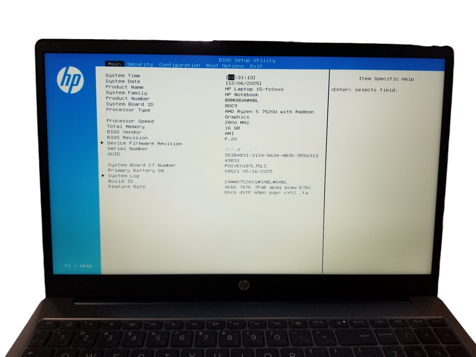 HP Laptop 15-FC0037CA Ryzen 5 7520U, 16 GB DDR5, 1 TB NVMe  Lap200