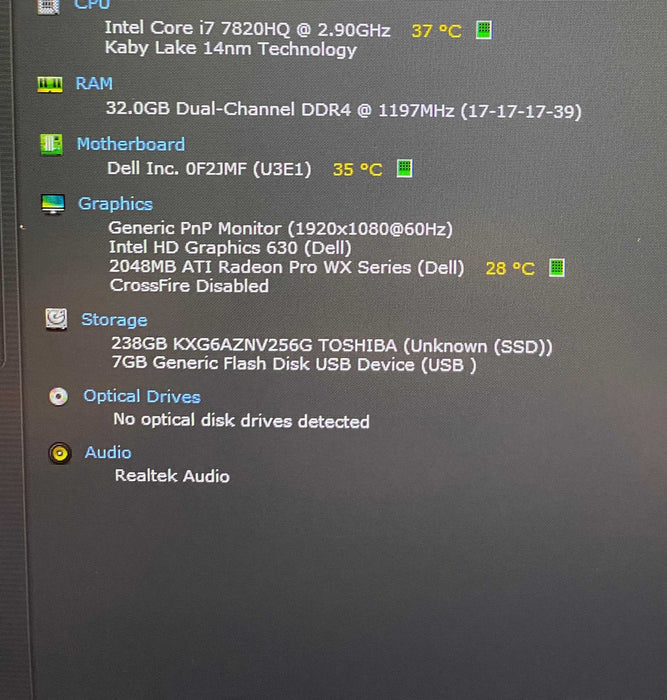 Dell Precision 7720 i7-7820HQ Radeon Pro WX 2GB GPU 32GB RAM 256GB SSD  Lap200