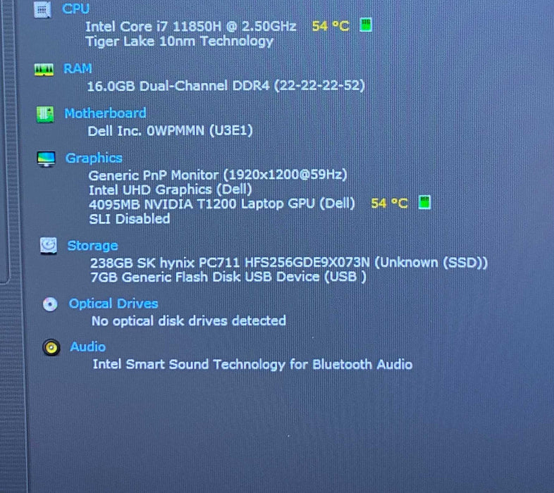 Dell Precision 5560 i7-11850H NVIDIA T1200 4GB GPU 16GB RAM 256GB SSD READ!  Lap200