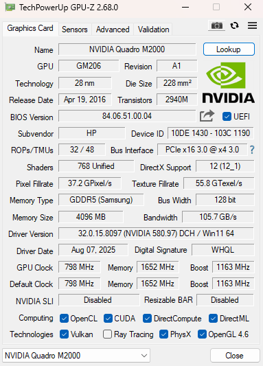 NVIDIA Quadro M2000 4GB GDDR5 Graphics Card 4x Display Port