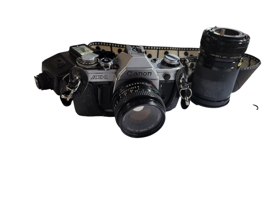 Canon AE-1 Program 35mm SLR Film Camera W/ 50mm W/ Lens and flash