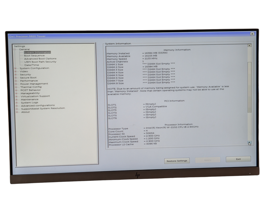 DELL Precision 5820 Intel Xeon W-2102 16GB RAM 256GB SSD  -