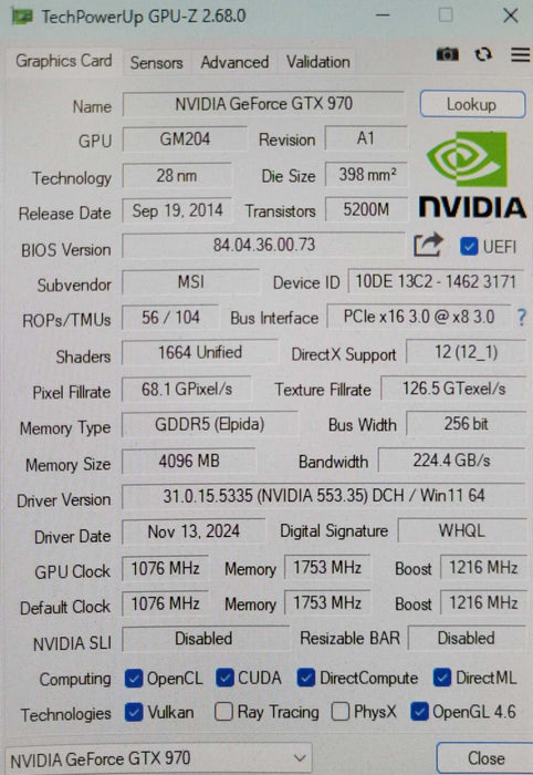 MSI GeForce GTX 970 4GB GDDR5 Graphics Card  _