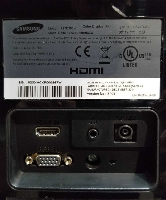 Samsung 27" S27D390H LED Full HD 1x HDMI 1x VGI Monitor ‎1920 x 1080 Pixels