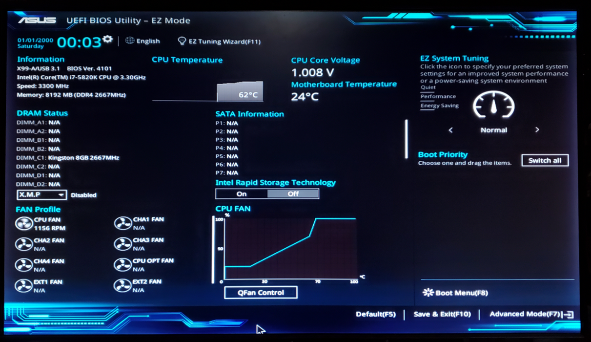 ASUS X99-A/USB3.1 Motherboard Intel Core i7-5820K 8GB RAM