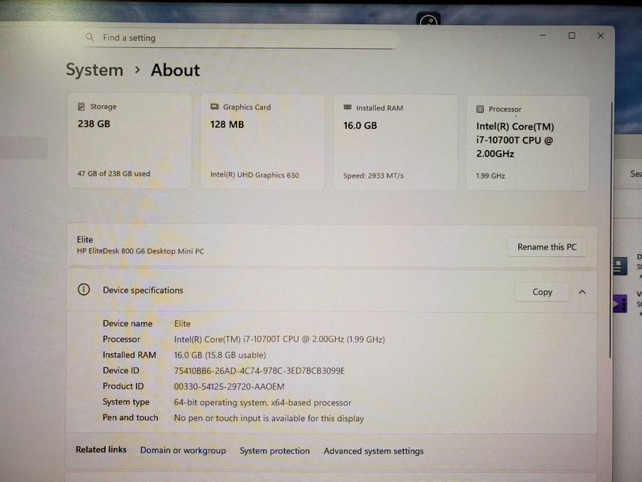 HP EliteDesk 800 G6 Mini i7-10700T 16GB Ram 256GB SSD