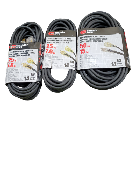 LOT of 3x Pro/Farm Rubber Flex Cord - Single outlet - 14 Gauge
