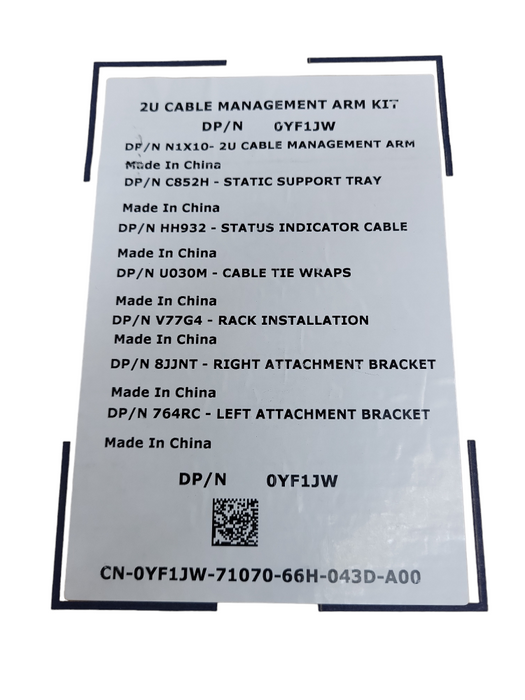 Lot 2x Dell 2U Cable Management Arm Kit DP/N 0YF1JW PowerEdge 71070-66H-0436 &