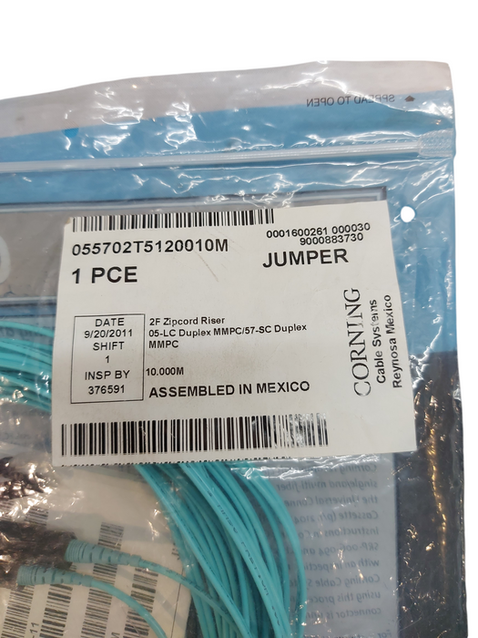 Corning 055702T5120010M, 2F Zipcord Riser 10m LC-SC Fiber Jumper