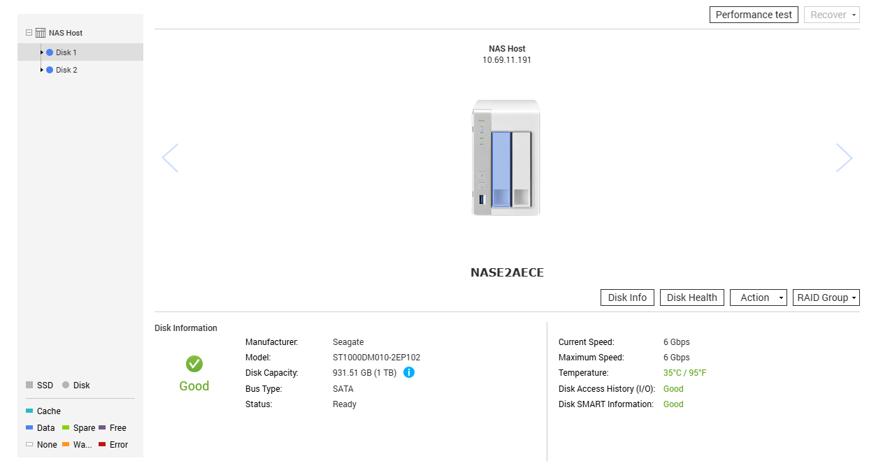 QNAP TS-231, 2 Bay NAS with 2x 1TB HDDs, No Power adapter