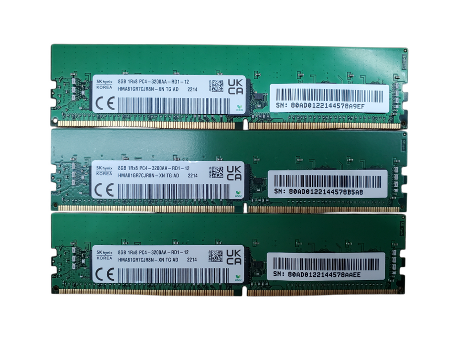 Lot 3x SK Hynix 8GB 1Rx8 PC4-3200AA-RD1 DDR4 Server RAM