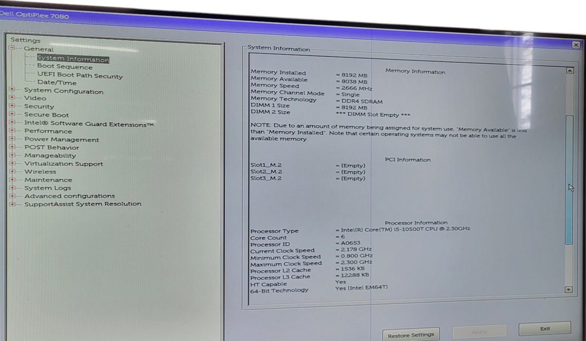 Dell OptiPlex 7080 Micro i5-10500T CPU|8GB DDR4| 256Gb NVME