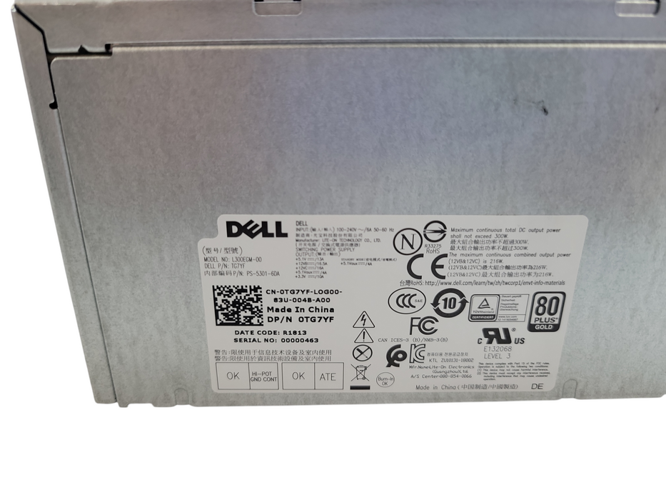 Dell Precision 3630 Tower 300W 80 Plus Gold Switching Power Supply 0TG7YF  %