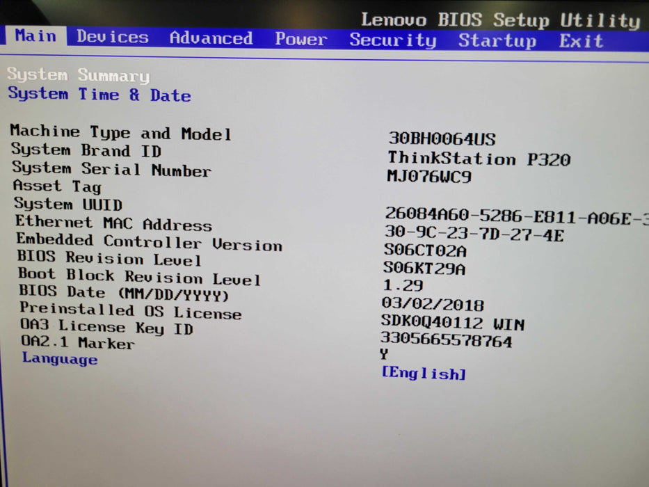 Lenovo P320 - Xeon E3-1240 v6 32GB DDR4 NO HDD 250W PSU