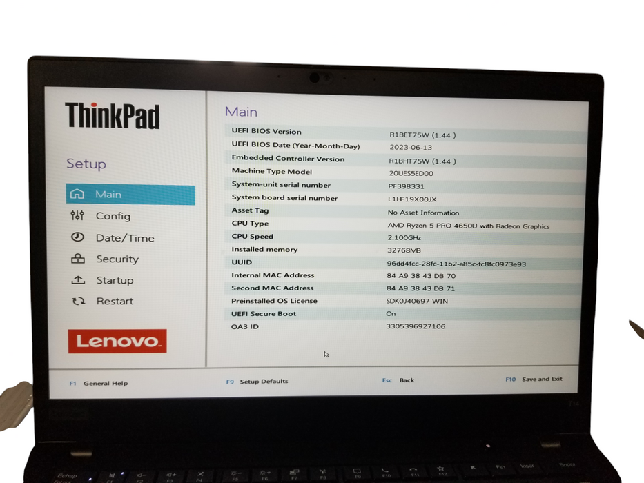 Lenovo ThinkPad T14 Gen 1 AMD Ryzen 5 PRO 4650U 16GB RAM 256GB NVMe W/Adapt  Lap200