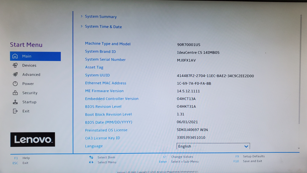 Lenovo IdeaCentre C5-14IMB05 - Core i7-10700F 16GB DDR4 RTX 2060 256GB NVMe