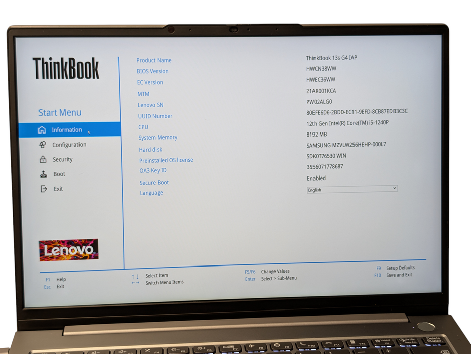 Lenovo ThinkBook 13s G4 IAP Intel Core i5-1240P 8GB RAM 256GB NVMe SSD  - Lap200