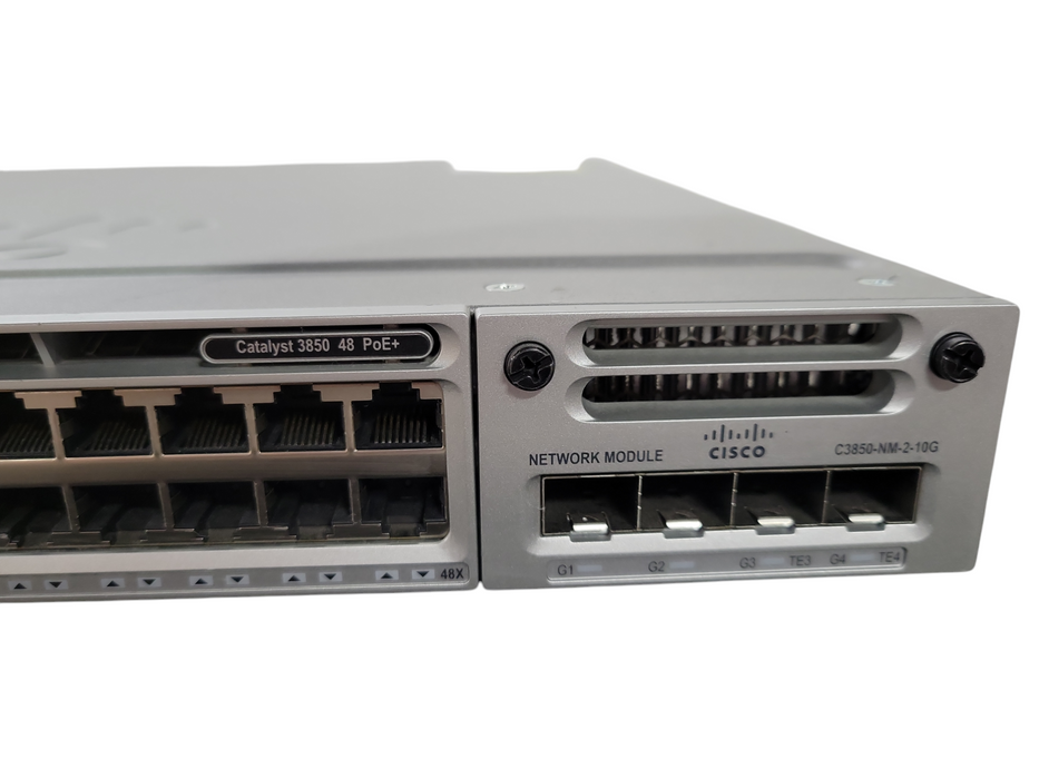 Cisco WS-C3850-48P-L 48-Port PoE+ Gigabit Switch w/ C3850-NM-2-10G 2x PSU !
