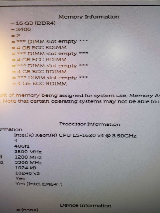 DELL PRECISION TOWER 5810 XEON E5-1620 v4 3.5GHz 16GB RAM nVIDIA K620 NO HDD