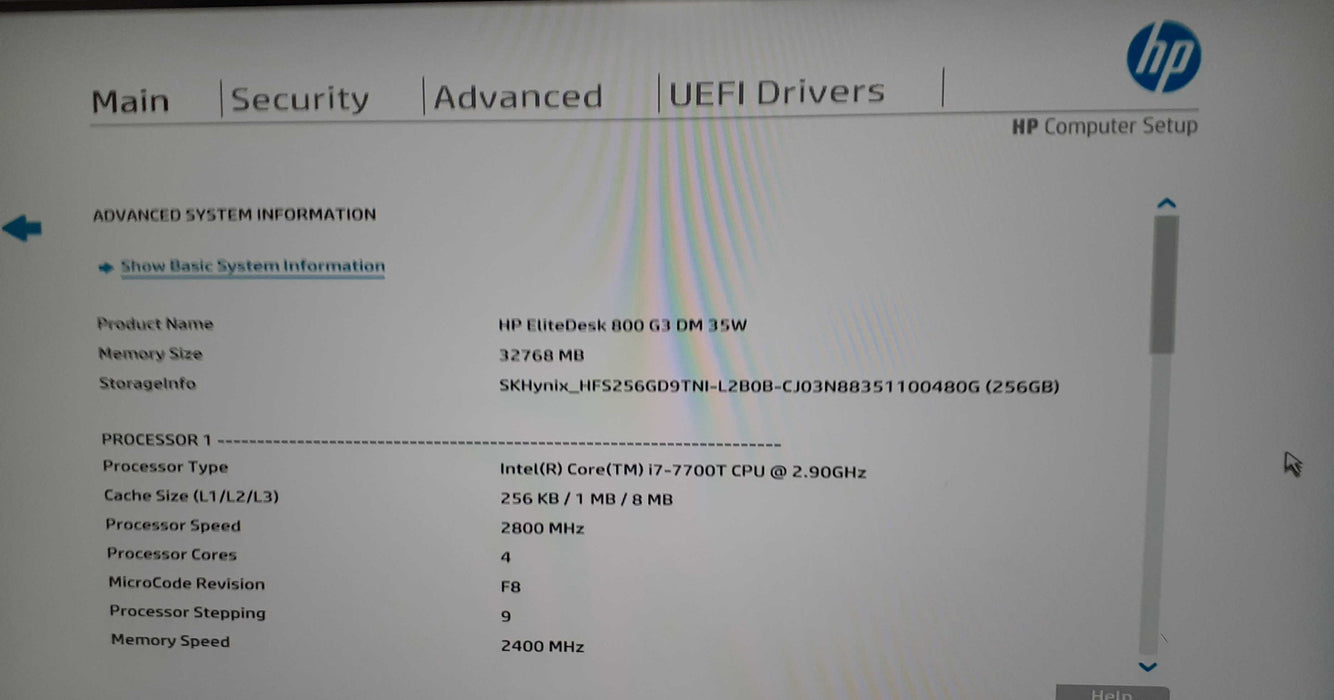 EliteDesk 800 G3 i7-7700T @ 2.90GHz 32GB DDR4 256GB NVMe