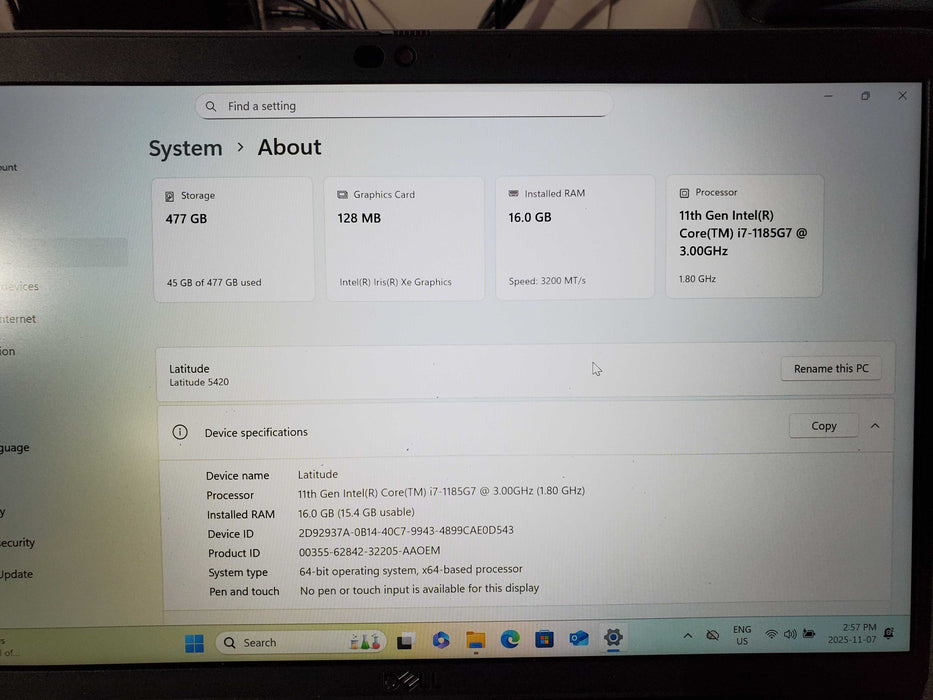 Dell Latitude 5420 Core i5-1185G7@3.0GHz vPRO 16GB RAM 512GB SSD