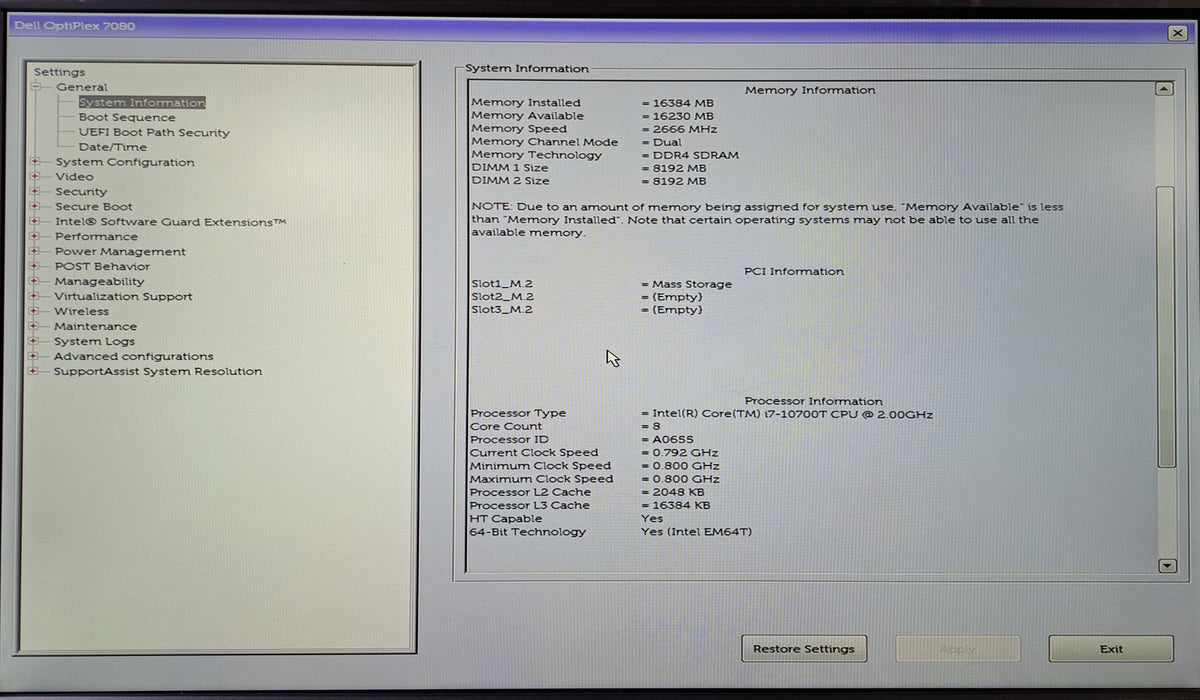 Dell OptiPlex 7080 Micro | Intel Core i7-10700T , 16GB DDR4, 256GB NVMe )