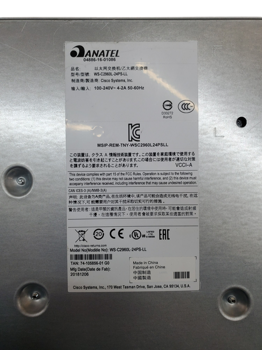 Cisco WS-C2960L-24PS-LL V01 | 24-Port Gigabit PoE+ Silent Managed Switch