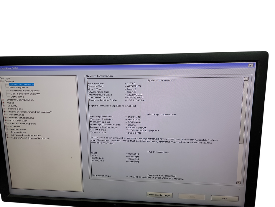 Dell OptiPlex 3070 SFF i7 - 9700 @ 3.00GHz 16GB DDR4 Ram No HDD Qθ