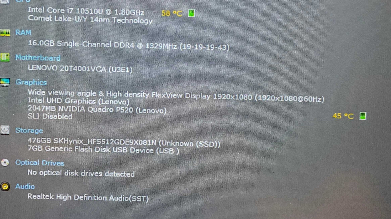 Lenovo ThinkPad P15s i7-10510U QUADRO P520 2GB GPU 16GB RAM 512GB SSD READ  Lap200