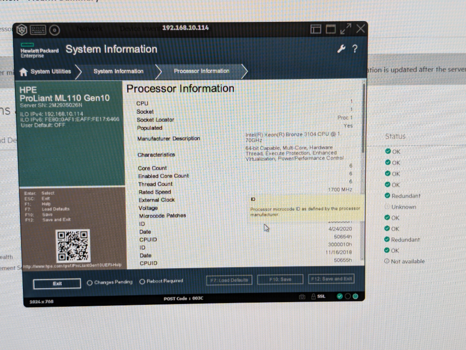 HPE ML110 Gen10 Tower Server Intel Xeon Bronze 3104 32GB RAM  -