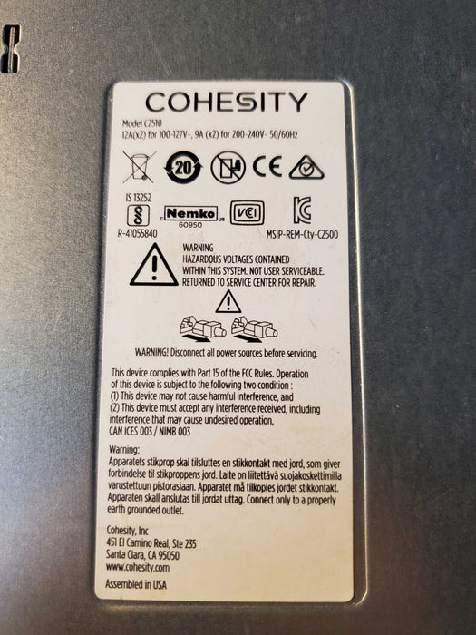 COHESITY C2510 STORAGE APPLIANCE with 2x 1600w PSU, no Node Block READ