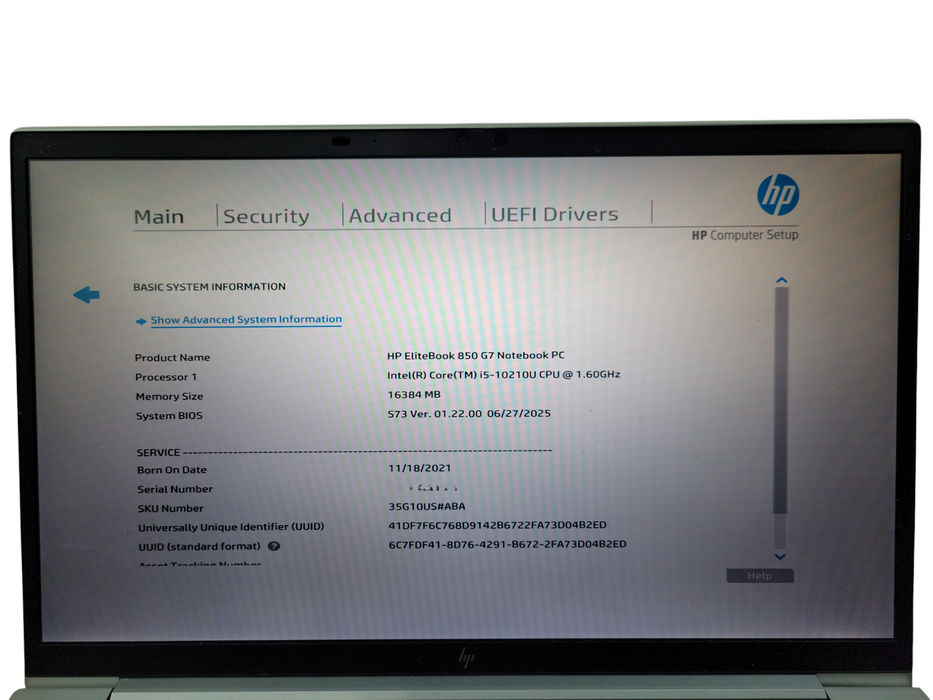 HP EliteBook 850 G7 i5-10210U CPU|16GB RAM|256GB NVMe READ ! Lap200