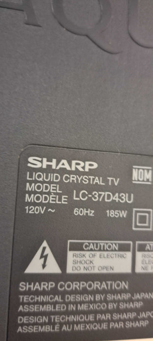 Sharp LC-37D43U 37" HD TV | No remote, No stand