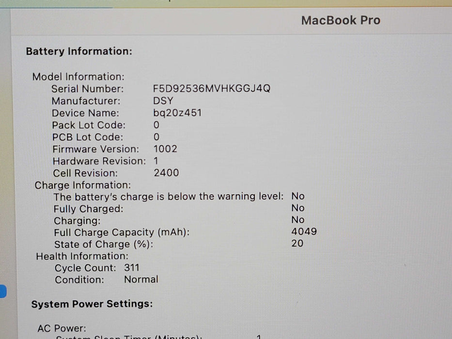 Apple Macbook Pro 2019 13" 4-Core i5-8257U @ 1.4GHz 16GB DDR3 120GB SSD