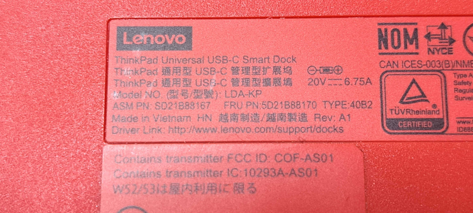 Lenovo ThinkPad Universal USB-C Docking Station (LDA-KP) 40B2 W/ Adapter