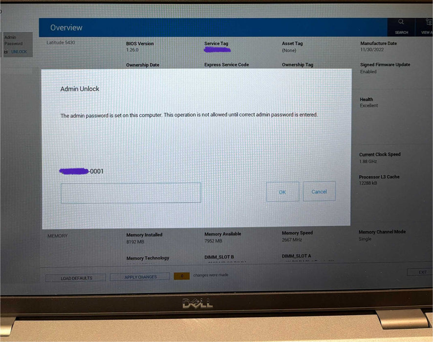 Dell Latitude 543 i5-1245U BIOS Locked Missing Key For Parts/Repair READ!  Lap200