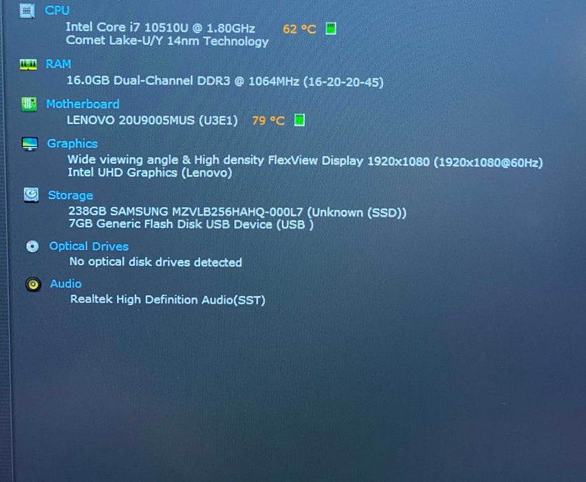 Lenovo ThinkPad X1 Carbon Gen 8 Core i7-10510U@1.80GFHGz 16GB RAM 256GB SSD  Lap200