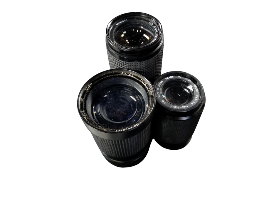 Lot 3x Minolta MD/MC Zoom Lens F=28/80-135mm/200mm/300mm - Untested / Parts