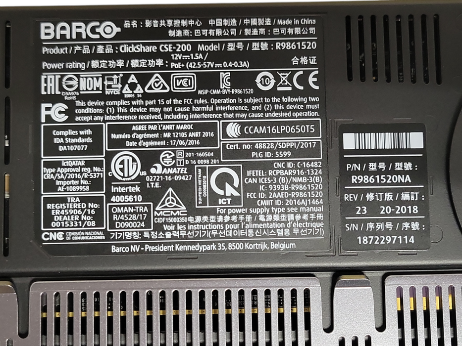 Barco ClickShare CSE-200 Presentation System w/ 2x Buttons & AC, 2x Antenna Q_