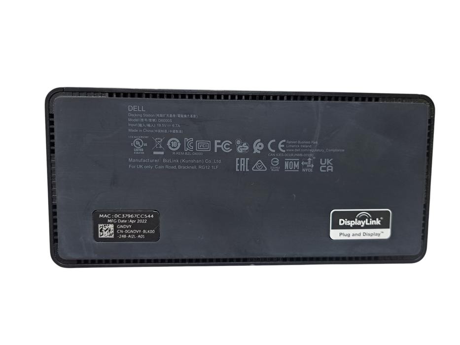 Dell D6000S DisplayLink Docking Station USB 3.0/USB-C w/ 130W Adapter  Q)