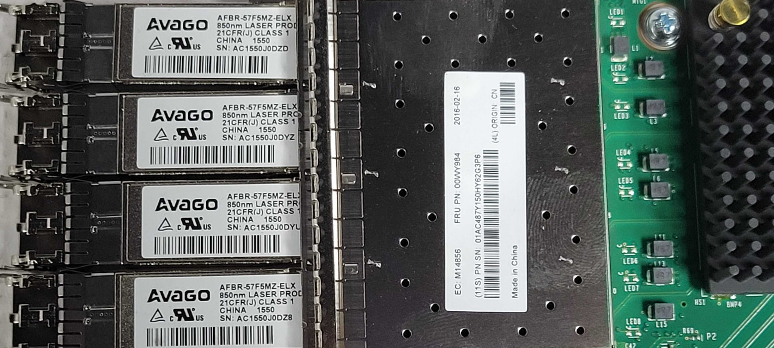 IBM 00WY984 Quad Port 16Gb SFP+ FC Hba w/ 4x Avago AFBR-57F5MZ-ELX Q_