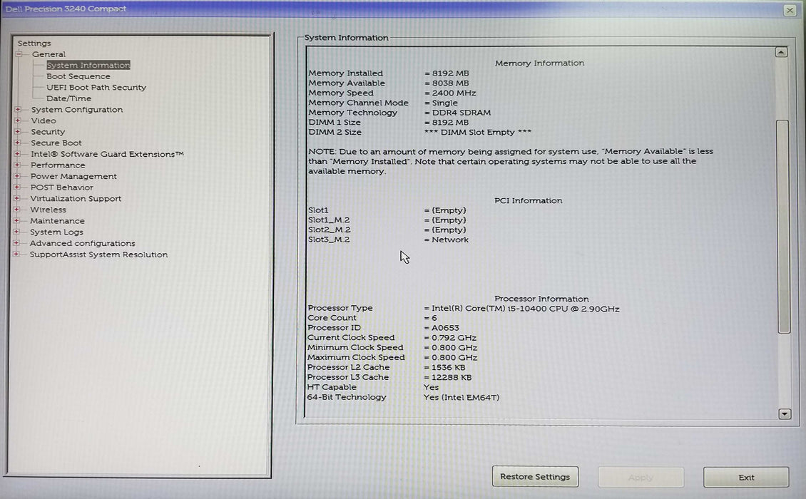 Dell Precision 3240 Compact Intel i5-10400 CPU 2.90GHz 8GB RAM  No HDD