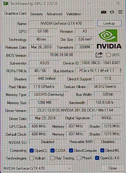 ASUS GeForce GTX 470 1280MB GDDR5 Video Card